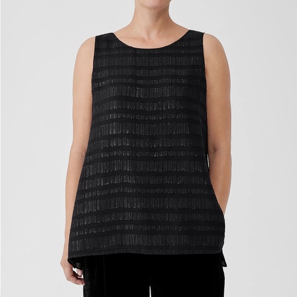 NWT Eileen Fisher Sheer Silk Glimmer Ballet Neck Tank - Picture 2 of 7